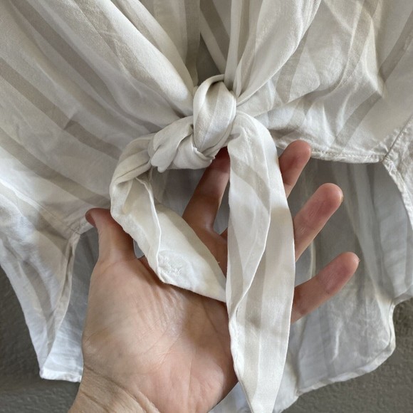 Maeve Sandbridge Anthropologie Button Down Blouse Tie Front White Tan XS - Picture 4 of 11